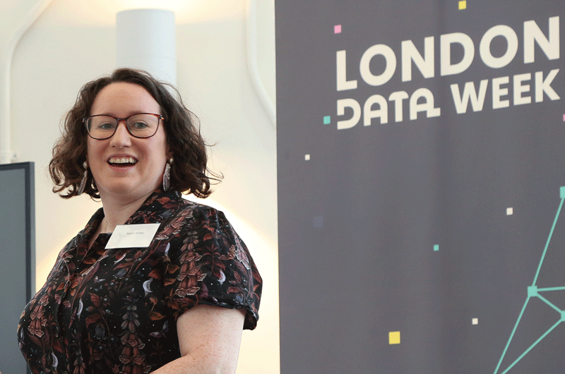 Dr Nicola Kirkby speaking on behalf of Diverse CDT at the opening of London Data Week 20206, in City Hall